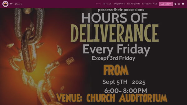 Screenshot of the Mountain of Fire and Miracles Ministries Glasgow 3 website