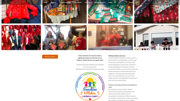 Screenshot of the Sunshine Wishes Children's Charity SCIO website