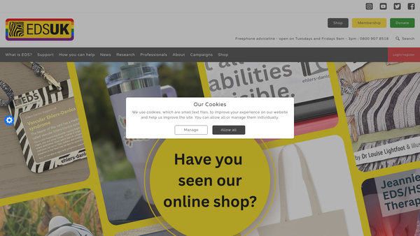 Screenshot of the The Ehlers-Danlos Support UK website