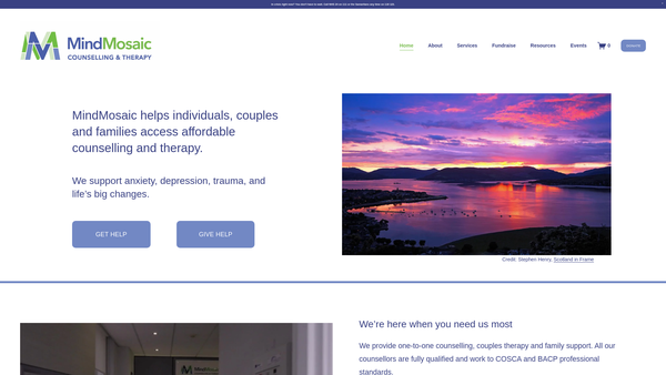 Screenshot of the MindMosaic Counselling and Therapy Ltd website