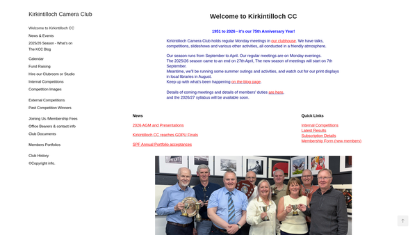 Screenshot of the Kirkintilloch Camera Club (SCIO) website