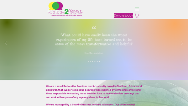 Screenshot of the space2face website
