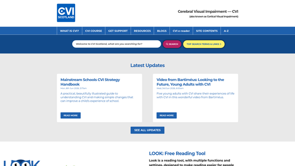 Screenshot of the Cerebral Visual Impairment Society of Scotland website
