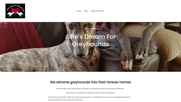 Screenshot of the Alfie's Dream For Greyhounds Ltd website