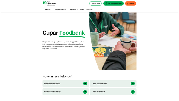 Screenshot of the Cupar Foodbank website