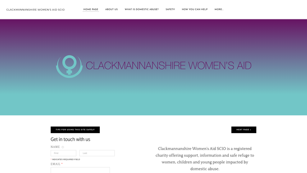 Screenshot of the Clackmannanshire Women's Aid SCIO website