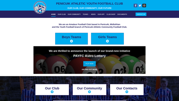 Screenshot of the Penicuik Athletic Youth Football Club website