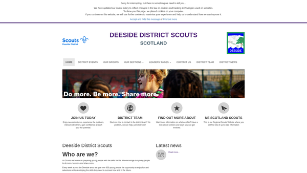 Screenshot of the Deeside District Scout Council website