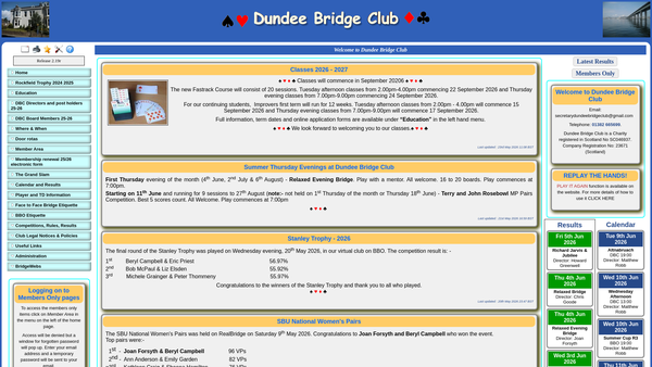 Screenshot of the The Dundee Bridge Club Limited website