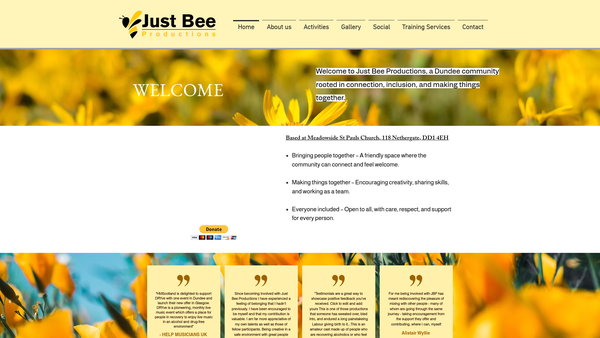 Screenshot of the Just Bee Productions website