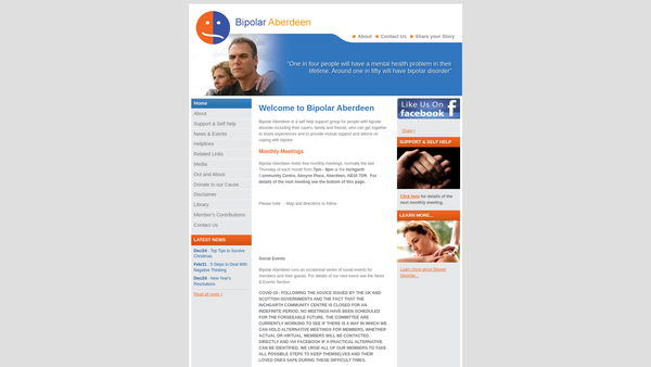 Screenshot of the BiPolar Aberdeen website