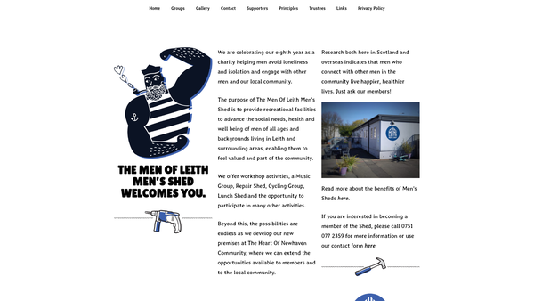 Screenshot of the The Men of Leith and District Men's Shed website