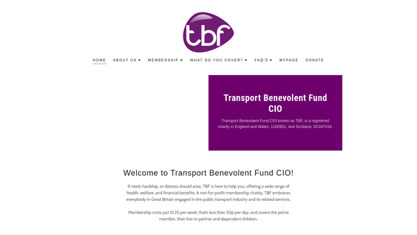 Screenshot of the Transport Benevolent Fund CIO website