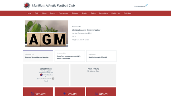 Screenshot of the Monifieth Athletic Football Club website