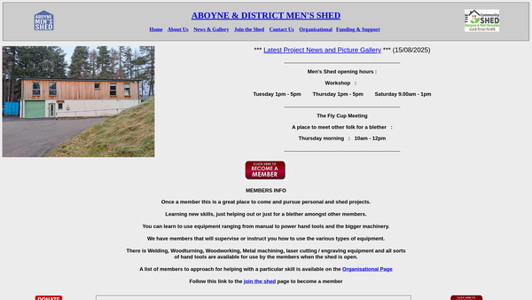 Screenshot of the Aboyne & District Men's Shed website