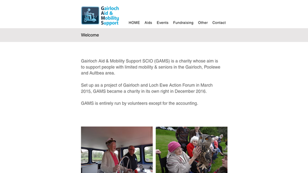 Screenshot of the Gairloch Aid & Mobility Support SCIO website