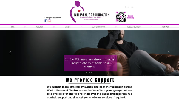 Screenshot of the Neil's Hugs Foundation website