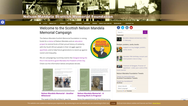 Screenshot of the Nelson Mandela Scottish Memorial Foundation website