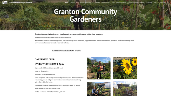 Screenshot of the Granton Community Gardeners SCIO website