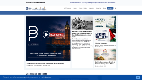 Screenshot of the Britain Palestine Project website