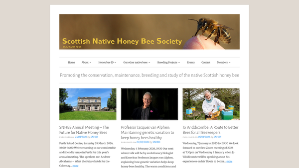 Screenshot of the The Scottish Native Honey Bee Society website