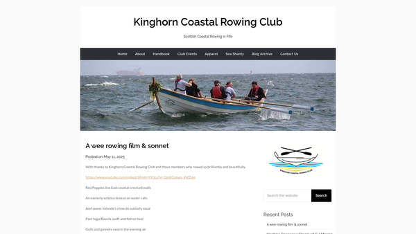 Screenshot of the Kinghorn Coastal Rowing Club website