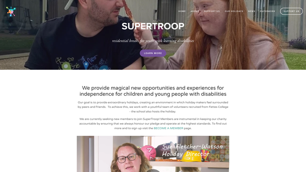 Screenshot of the SuperTroop Scotland (SCIO) website