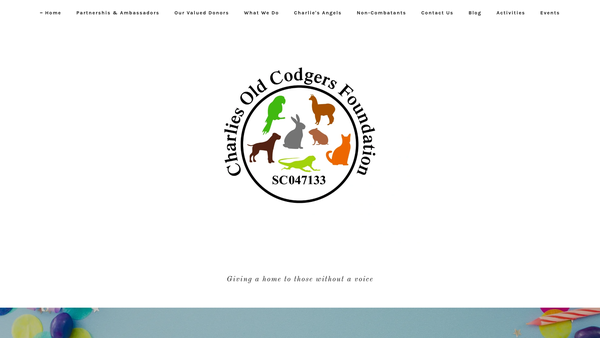 Screenshot of the Charlies Old Codgers Foundation SCIO website