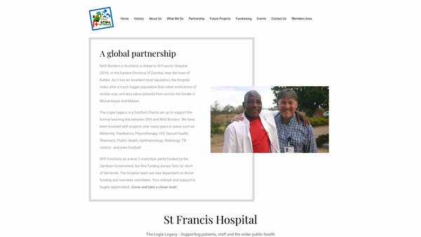 Screenshot of the St Francis Hospital, Zambia Twinning Partnership With NHS Borders (SCIO) website