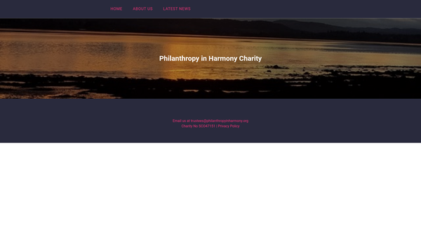 Screenshot of the Philanthropy in Harmony website