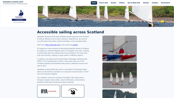 Screenshot of the Sailability Scotland SCIO website