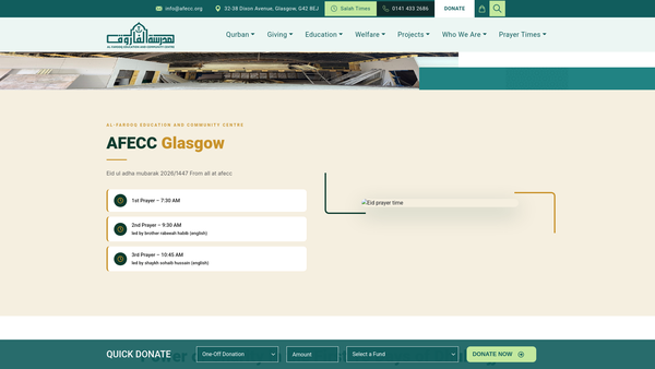 Screenshot of the Al-Farooq Education and Community Centre website