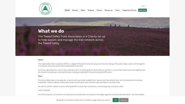 Screenshot of the Tweed Valley Trails Association SCIO website