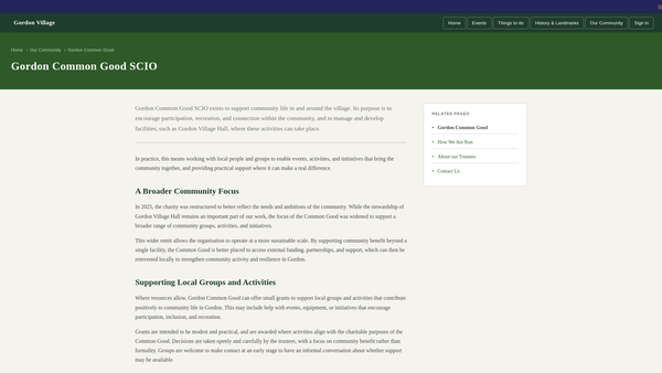 Screenshot of the Gordon Common Good SCIO website