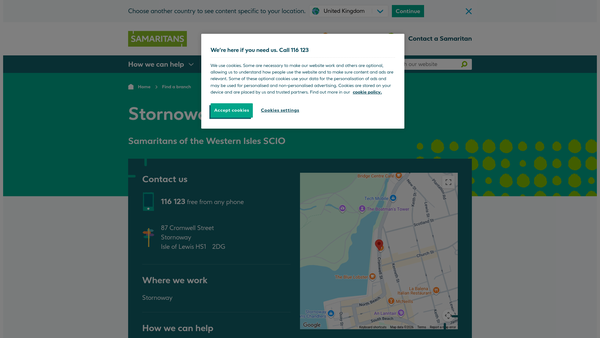 Screenshot of the Samaritans of the Western Isles SCIO website