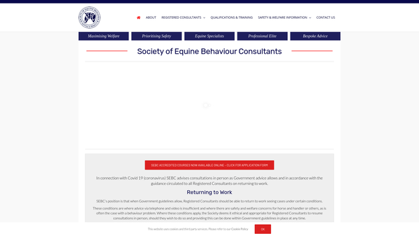 Screenshot of the Society of Equine Behaviour Consultants website