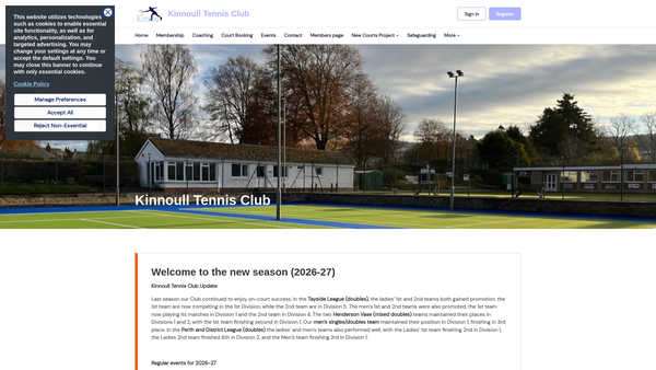 Screenshot of the Kinnoull Tennis Club SCIO website
