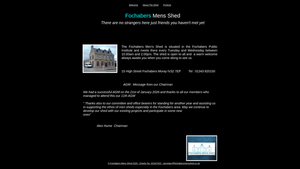 Screenshot of the Fochabers Men's Shed website