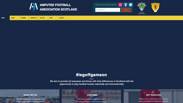 Screenshot of the Amputee Football Association Scotland website