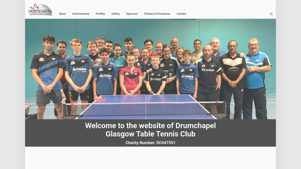 Screenshot of the Drumchapel Table Tennis Development Scheme website