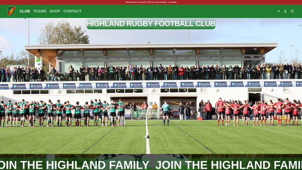 Screenshot of the Highland Rugby Football Club website