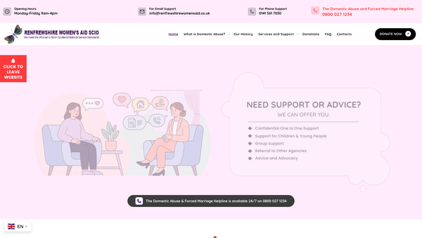 Screenshot of the Renfrewshire Women's Aid (SCIO) website
