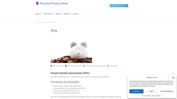 Screenshot of the Priorsford Primary School PTA website