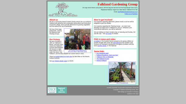 Screenshot of the Falkland Gardening Group website