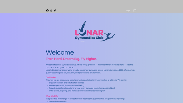 Screenshot of the Lunar Gymnastics Club website