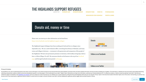 Screenshot of the The Highlands Support Refugees [SCIO] website