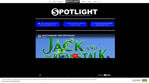 Screenshot of the Spotlight Musical Theatre Group (SCIO) website