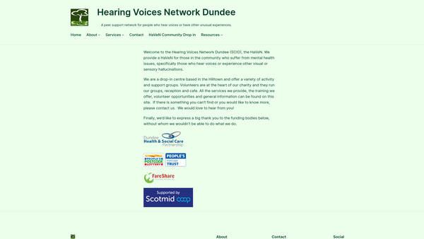 Screenshot of the Hearing Voices Network Dundee (SCIO) website