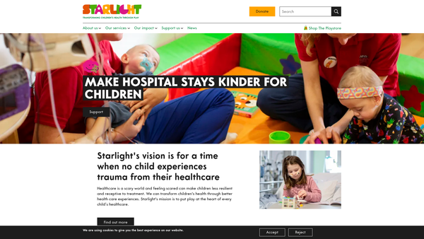 Screenshot of the Starlight Children's Foundation website