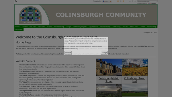 Screenshot of the Colinsburgh Community Trust Ltd website
